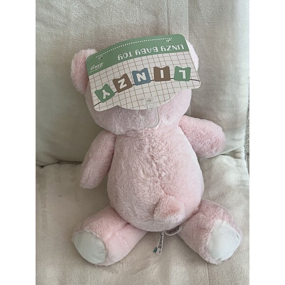 Linzy Baby Pink My First Bear Rattle Plush Toy Embroidered Stuffed Animal 15” - Picture 4 of 13